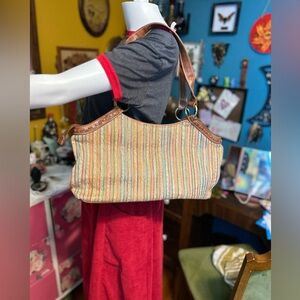 Like New Striped Wicker/Woven Relic Shoulder Bag